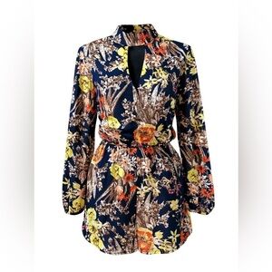 Forever 21 Floral Print Women's Romper - Navy, Yellow, Orange